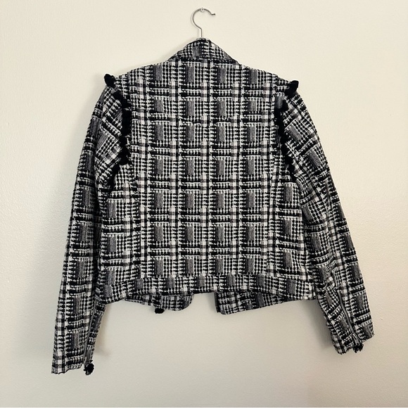 Tuckernuck Moon River Tweed Moto Jacket Womens Medium White Black Zippers Pocket - Picture 2 of 4